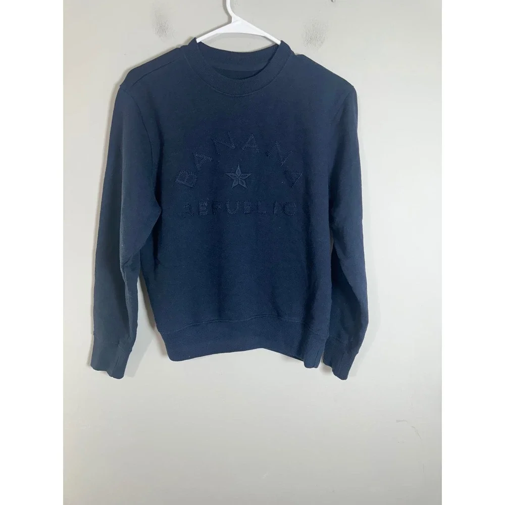 Banana Republic Mens Navy Blue Tonal Embroidered Logo Crewneck Sweatshirt Small